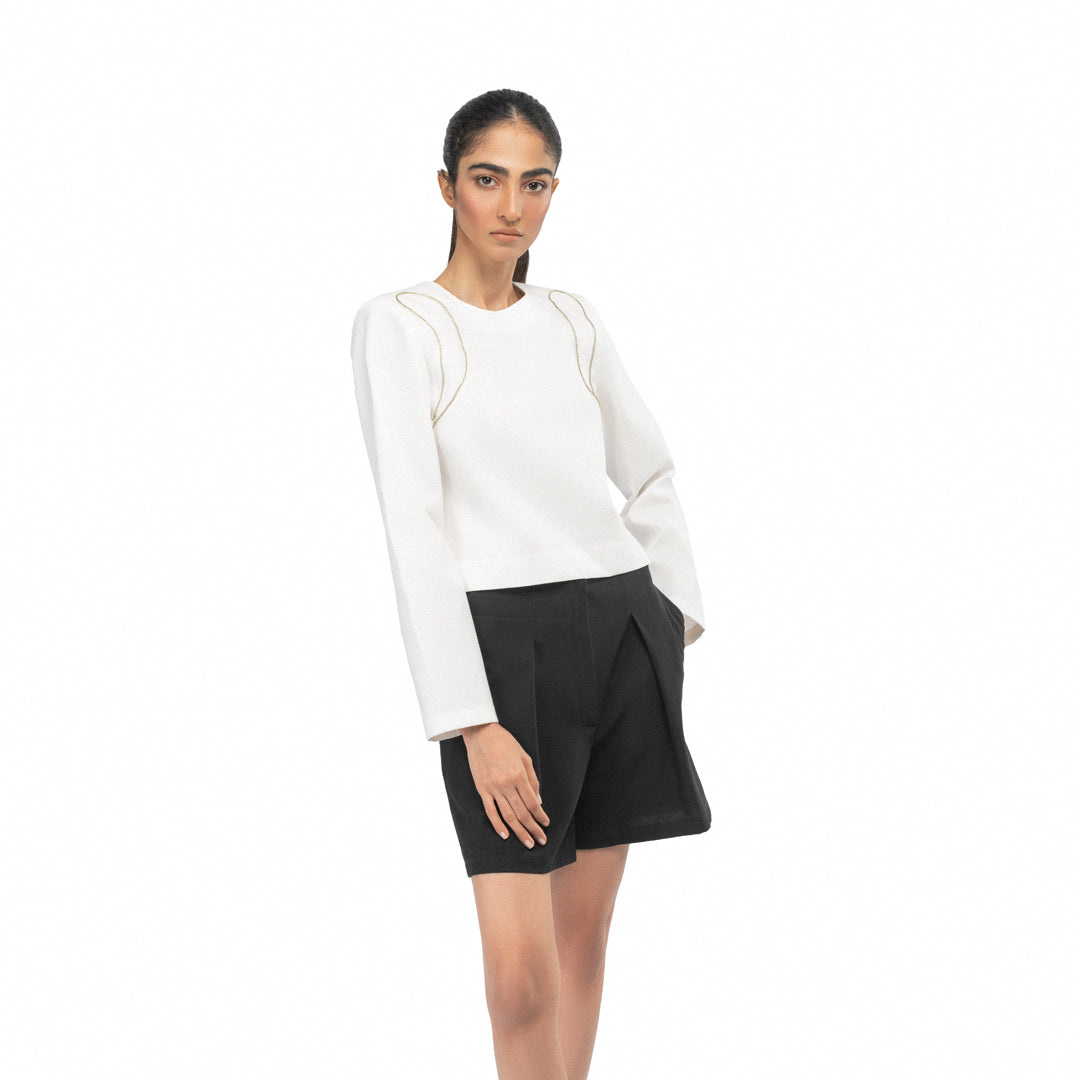 HOAMA PADDED SHOULDER TOP WITH APPLIQUÉ