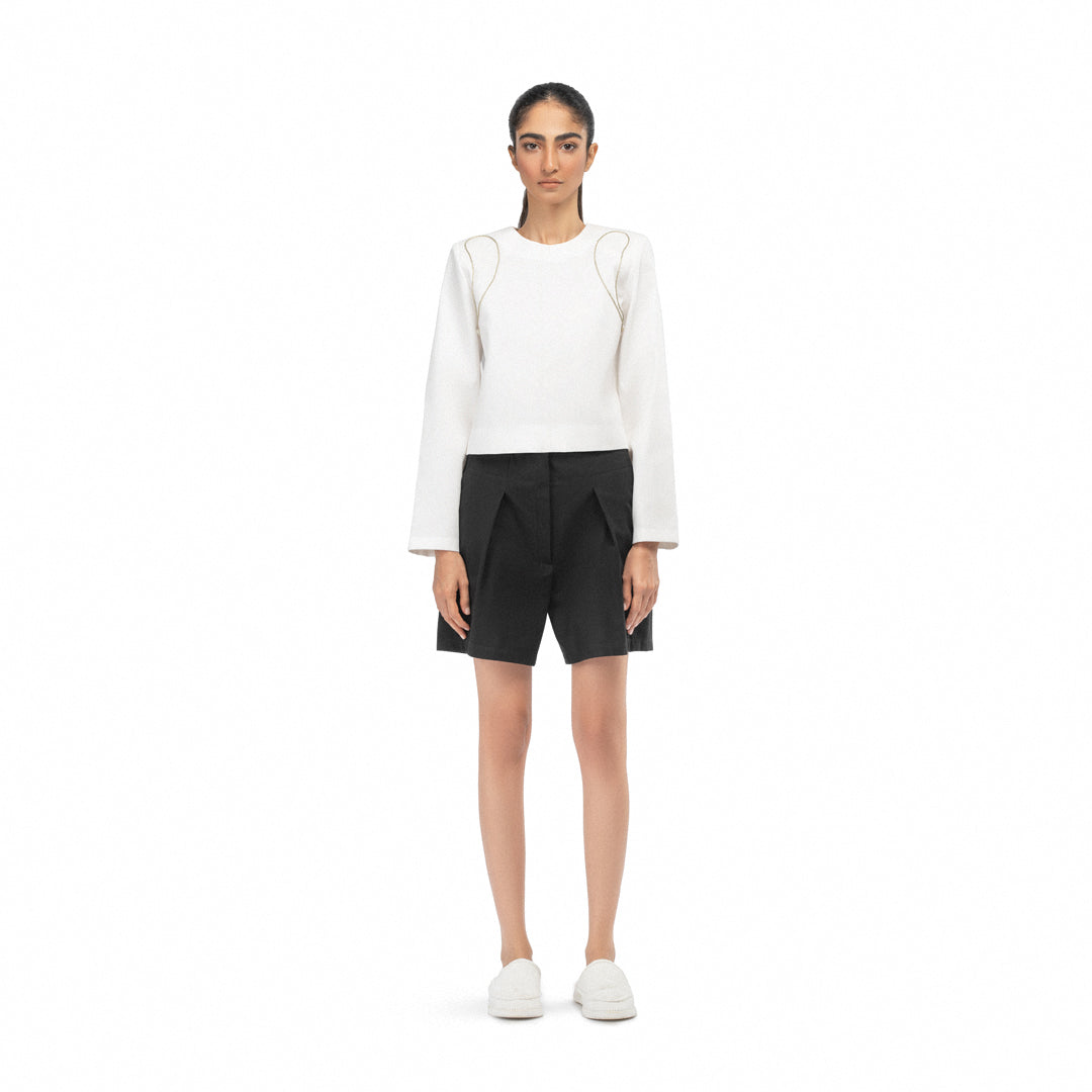 HOAMA PADDED SHOULDER TOP WITH APPLIQUÉ